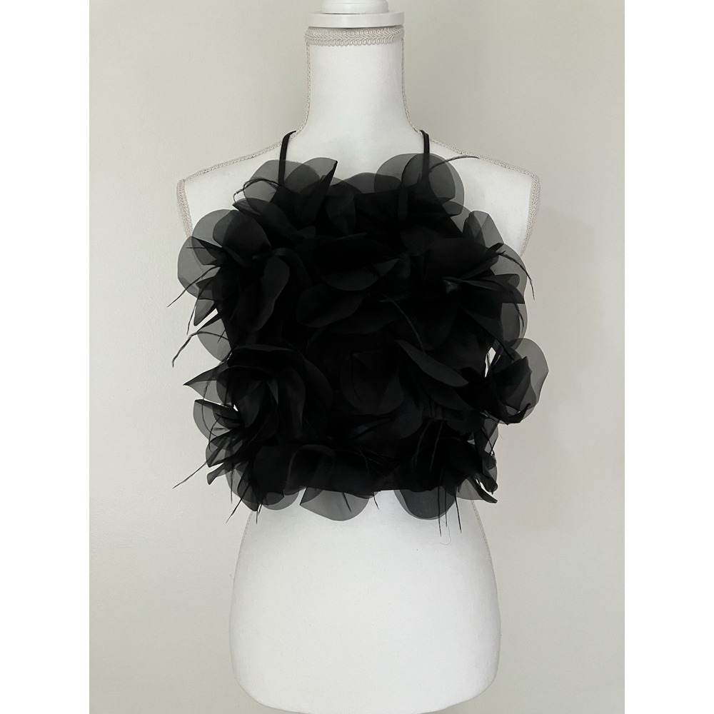Akira 3D Petal Halter Top Size Medium In Black Dark Romance